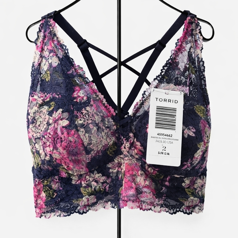 Torrid Navy and Pink Floral Lace Bralette